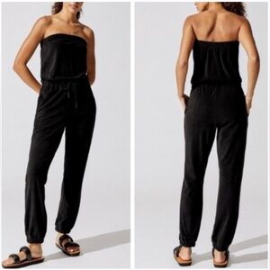 Pam + Gela black terry cloth strapless jumpsuit L